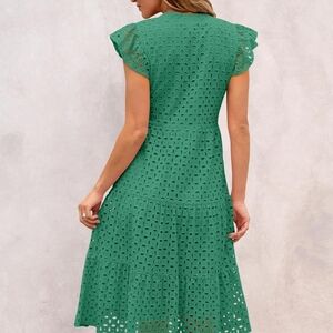 Chic Green Eyelet Midi Dress NWT